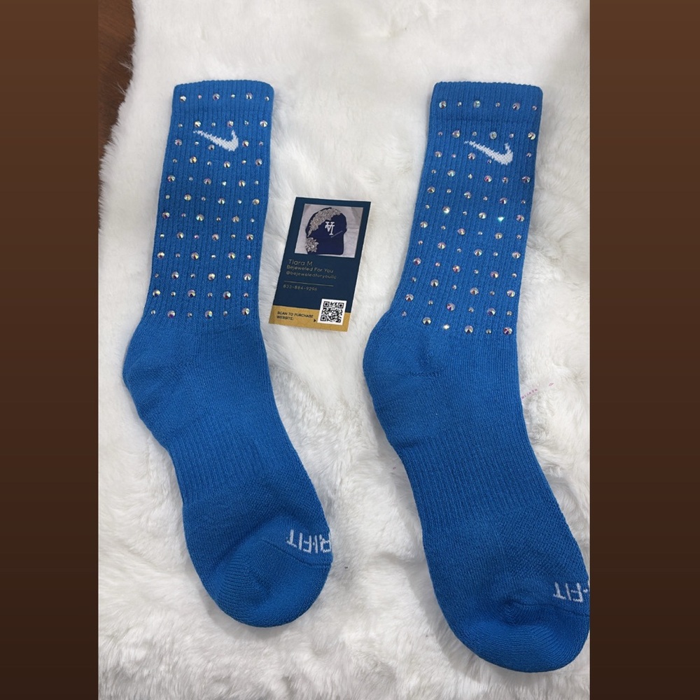 Nike Blue Athletic Crew Socks with Dotted Design